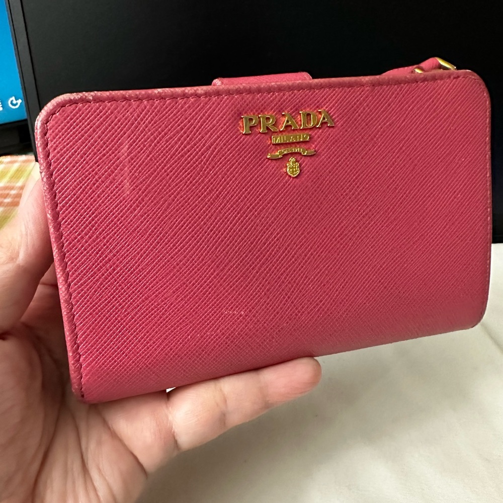 Prada Saffiano Compact Wallet Pink Authentic